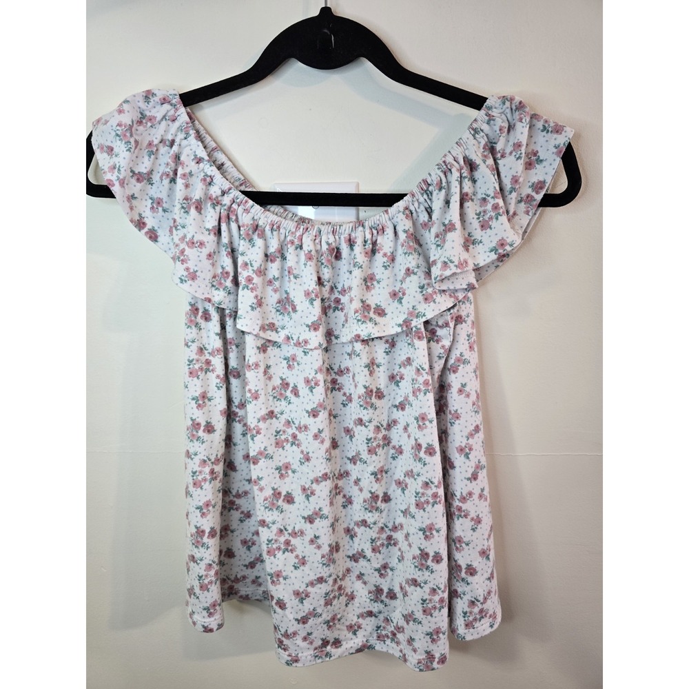 Cottagecore Floral Off Shoulder Top Ruffle Coquette Soft‎ Girl Boho Women's L